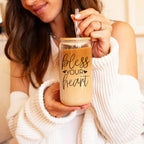 Bless Your Heart 20oz Glass Tumbler With Bamboo Lid - Sassy Coffee Cup BandsCo Straps