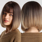Blonde White Black Ombre Bob Synthetic Wigs for Women Straight Hair Wigs Cosplay Party Wig with bangs Heat Resistant Wigs For Black Women Cosplay Wigs For Women Stevvex