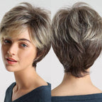 Blonde White Black Ombre Bob Synthetic Wigs for Women Straight Hair Wigs Cosplay Party Wig with bangs Heat Resistant Wigs For Black Women Cosplay Wigs For Women Stevvex
