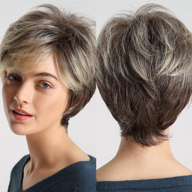 Blonde White Black Ombre Bob Synthetic Wigs for Women Straight Hair Wigs Cosplay Party Wig with bangs Heat Resistant Wigs For Black Women Cosplay Wigs For Women Stevvex