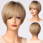 Blonde White Black Ombre Bob Synthetic Wigs for Women Straight Hair Wigs Cosplay Party Wig with bangs Heat Resistant Wigs For Black Women Cosplay Wigs For Women Stevvex