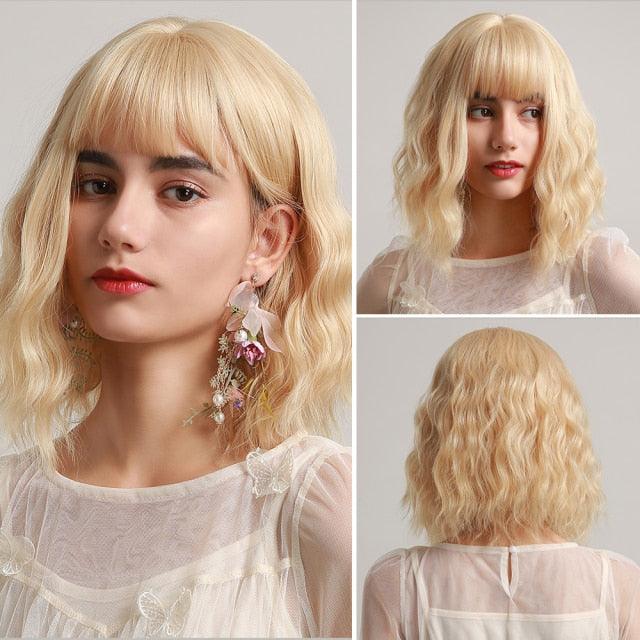 Blonde White Black Ombre Bob Synthetic Wigs for Women Straight Hair Wigs Cosplay Party Wig with bangs Heat Resistant Wigs For Black Women Cosplay Wigs For Women Stevvex