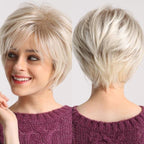Blonde White Black Ombre Bob Synthetic Wigs for Women Straight Hair Wigs Cosplay Party Wig with bangs Heat Resistant Wigs For Black Women Cosplay Wigs For Women Stevvex