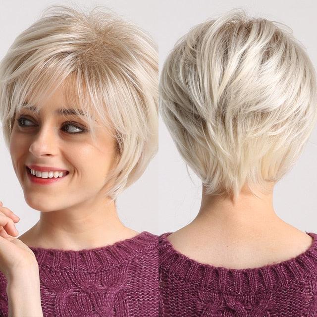 Blonde White Black Ombre Bob Synthetic Wigs for Women Straight Hair Wigs Cosplay Party Wig with bangs Heat Resistant Wigs For Black Women Cosplay Wigs For Women Stevvex