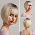 Blonde White Black Ombre Bob Synthetic Wigs for Women Straight Hair Wigs Cosplay Party Wig with bangs Heat Resistant Wigs For Black Women Cosplay Wigs For Women Stevvex
