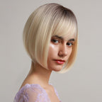 Blonde White Black Ombre Bob Synthetic Wigs for Women Straight Hair Wigs Cosplay Party Wig with bangs Heat Resistant Wigs For Black Women Cosplay Wigs For Women Stevvex