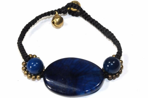 Blue Agate Bracelet Handmade Boho Adjustable Macrame