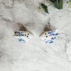 Blue Bunny Porcelain Salt and Pepper Shakers Hand-Painted Easter Spring Decor