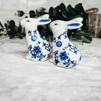 Blue Bunny Porcelain Salt and Pepper Shakers Hand-Painted Easter Spring Decor
