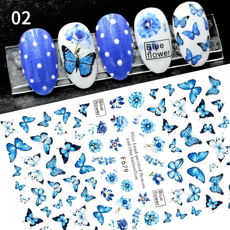 Blue Butterfly 3D Nail Stickers Flowers Leaves Self Adhesive Transfer Sliders Wraps Manicures Foils Decorations Decoration Tattoo Manicure Transfer Nail Decals Flowers Butterfly Designs Nails Supply Manicure Tips Design Nail Decoration Stevvex