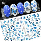 Blue Butterfly 3D Nail Stickers Flowers Leaves Self Adhesive Transfer Sliders Wraps Manicures Foils Decorations Decoration Tattoo Manicure Transfer Nail Decals Flowers Butterfly Designs Nails Supply Manicure Tips Design Nail Decoration Stevvex