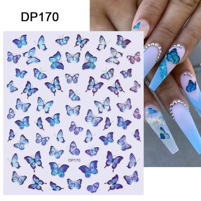 Blue Butterfly 3D Nail Stickers Flowers Leaves Self Adhesive Transfer Sliders Wraps Manicures Foils Decorations Decoration Tattoo Manicure Transfer Nail Decals Flowers Butterfly Designs Nails Supply Manicure Tips Design Nail Decoration Stevvex