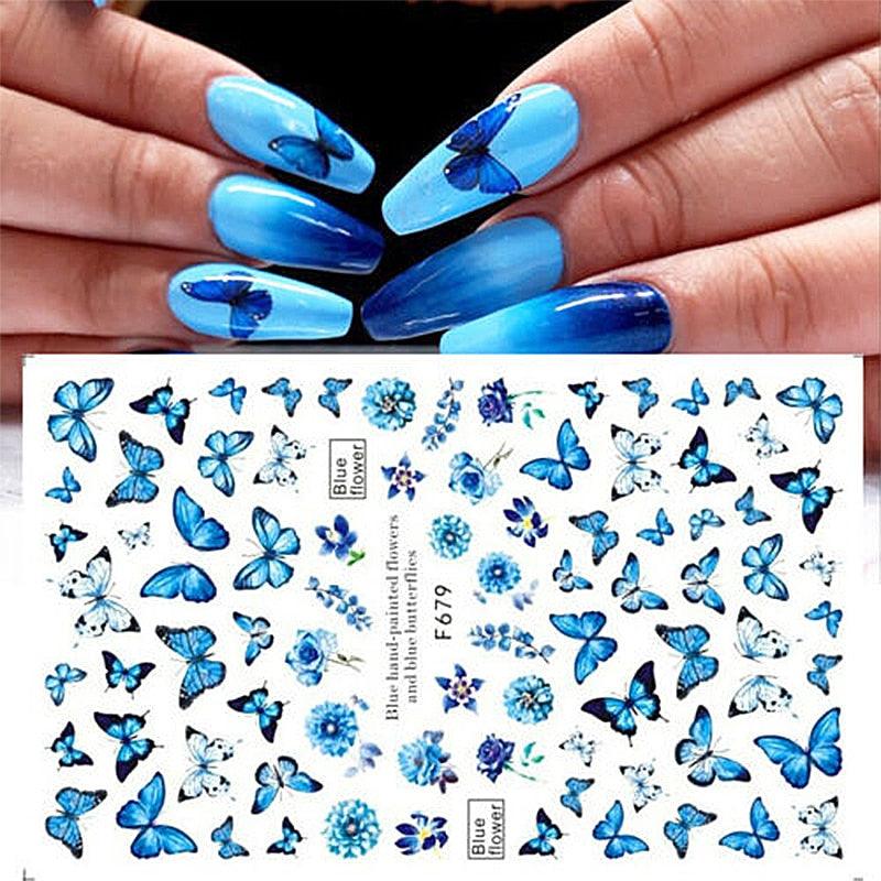 Blue Butterfly 3D Nail Stickers Flowers Leaves Self Adhesive Transfer Sliders Wraps Manicures Foils Decorations Decoration Tattoo Manicure Transfer Nail Decals Flowers Butterfly Designs Nails Supply Manicure Tips Design Nail Decoration Stevvex