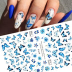Blue Butterfly 3D Nail Stickers Flowers Leaves Self Adhesive Transfer Sliders Wraps Manicures Foils Decorations Decoration Tattoo Manicure Transfer Nail Decals Flowers Butterfly Designs Nails Supply Manicure Tips Design Nail Decoration Stevvex