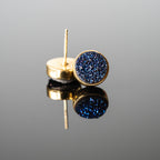 Blue Druzy 10mm Round Stud Earrings Gold Plated Minimalist