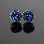 Blue Druzy Round Stud Earrings Sterling Silver Posts