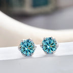 Pink Royal Blue Moissanite Stud Earrings S925 Sterling Silver 0.5 1 2 Ct Bride BandsCo Straps