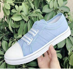 Blue Low-Cut Canvas Flat Shoes Women Casual Vulcanize Shoes New Women Summer Autumn Casual Slip On Canvas Comfortable Walking Flats Elegant Sneakers Stevvex
