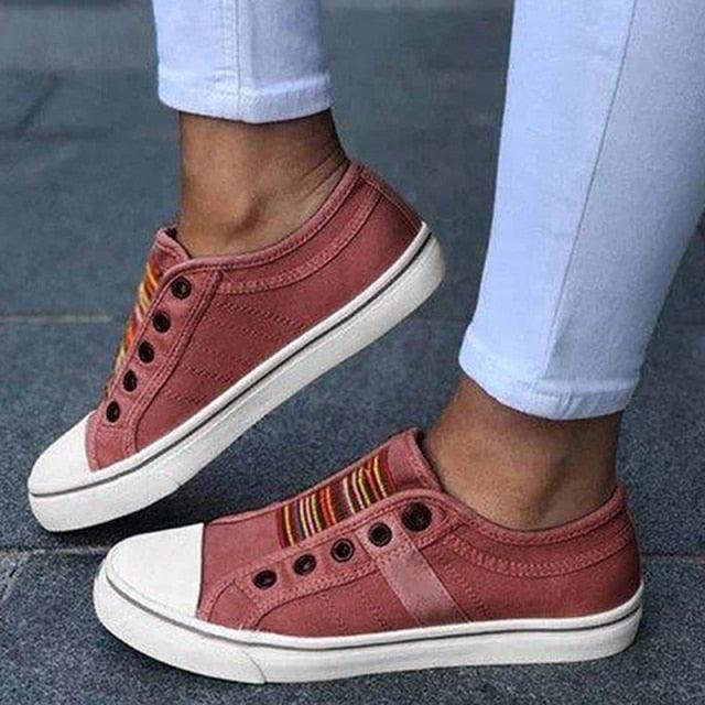 Blue Low-Cut Canvas Flat Shoes Women Casual Vulcanize Shoes New Women Summer Autumn Casual Slip On Canvas Comfortable Walking Flats Elegant Sneakers Stevvex