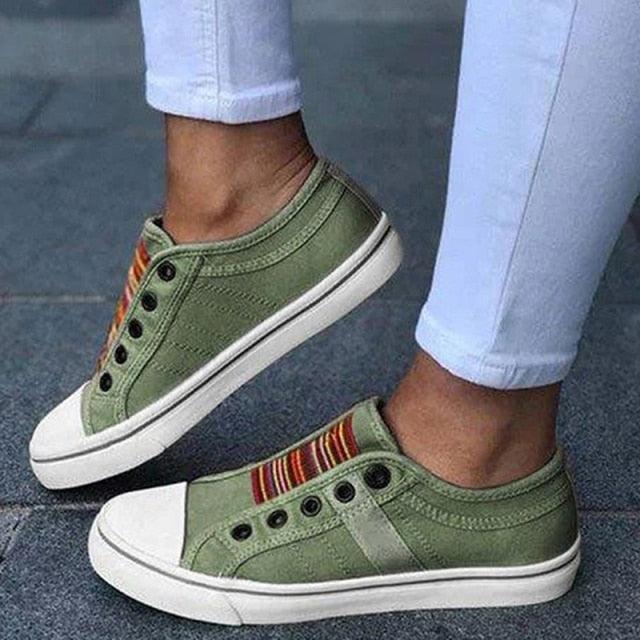 Blue Low-Cut Canvas Flat Shoes Women Casual Vulcanize Shoes New Women Summer Autumn Casual Slip On Canvas Comfortable Walking Flats Elegant Sneakers Stevvex