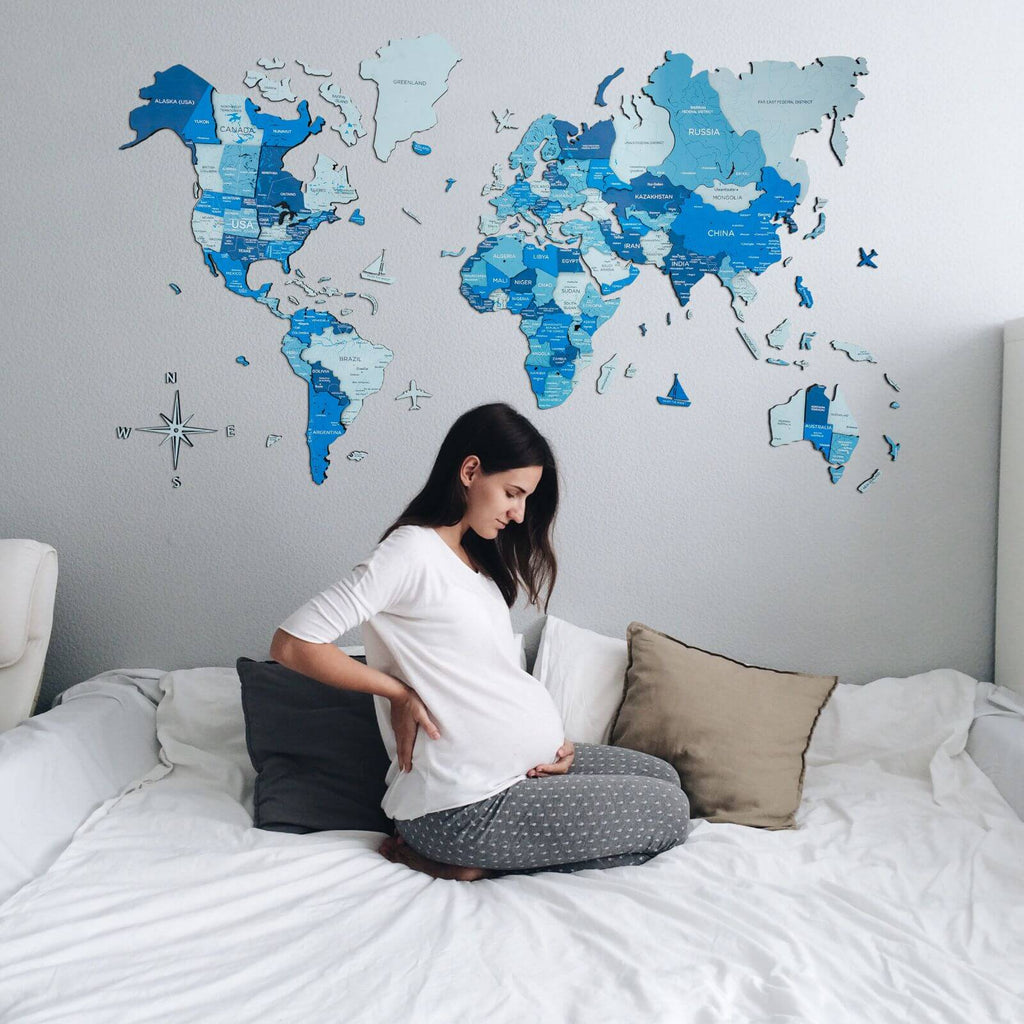 3D Luminous/Magnetic Colored Wooden World Map Azure Enjoy The Wood