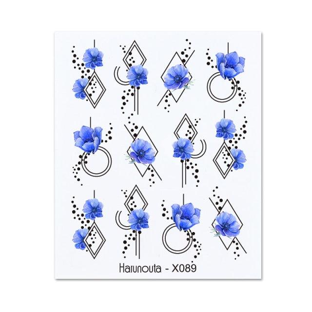 Blue Marble Water Decal Sticker Wave Line Flower Leaf Tree Summer Slider Decor For Manicuring Nail Art Watermarks Curve Graffiti Nail Design for Acrylic Nail Supplies Designer Nail Decorations for Women Girls Kids Stevvex