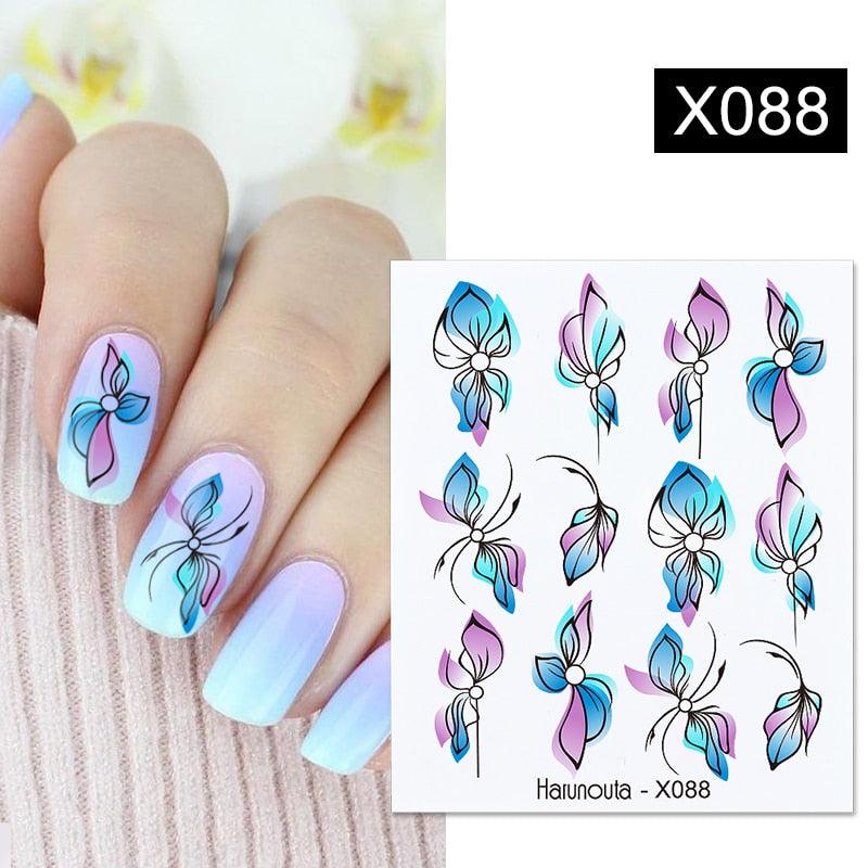 Blue Marble Water Decal Sticker Wave Line Flower Leaf Tree Summer Slider Decor For Manicuring Nail Art Watermarks Curve Graffiti Nail Design for Acrylic Nail Supplies Designer Nail Decorations for Women Girls Kids Stevvex