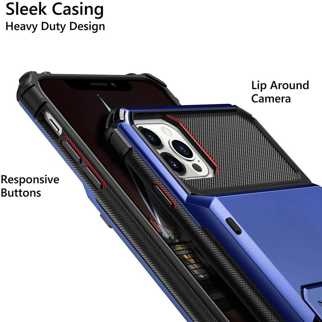 Blue Men Card Holder Hidden Pocket Phone Case Dual Layer Bumper Armor Protective Cover For iPhone 14 13 Pro Max 13 Mini 13 Pro Card Slots Wallet Case Cover Slide Armor Wallet Card Slots Holder for iPhone 13 Stevvex