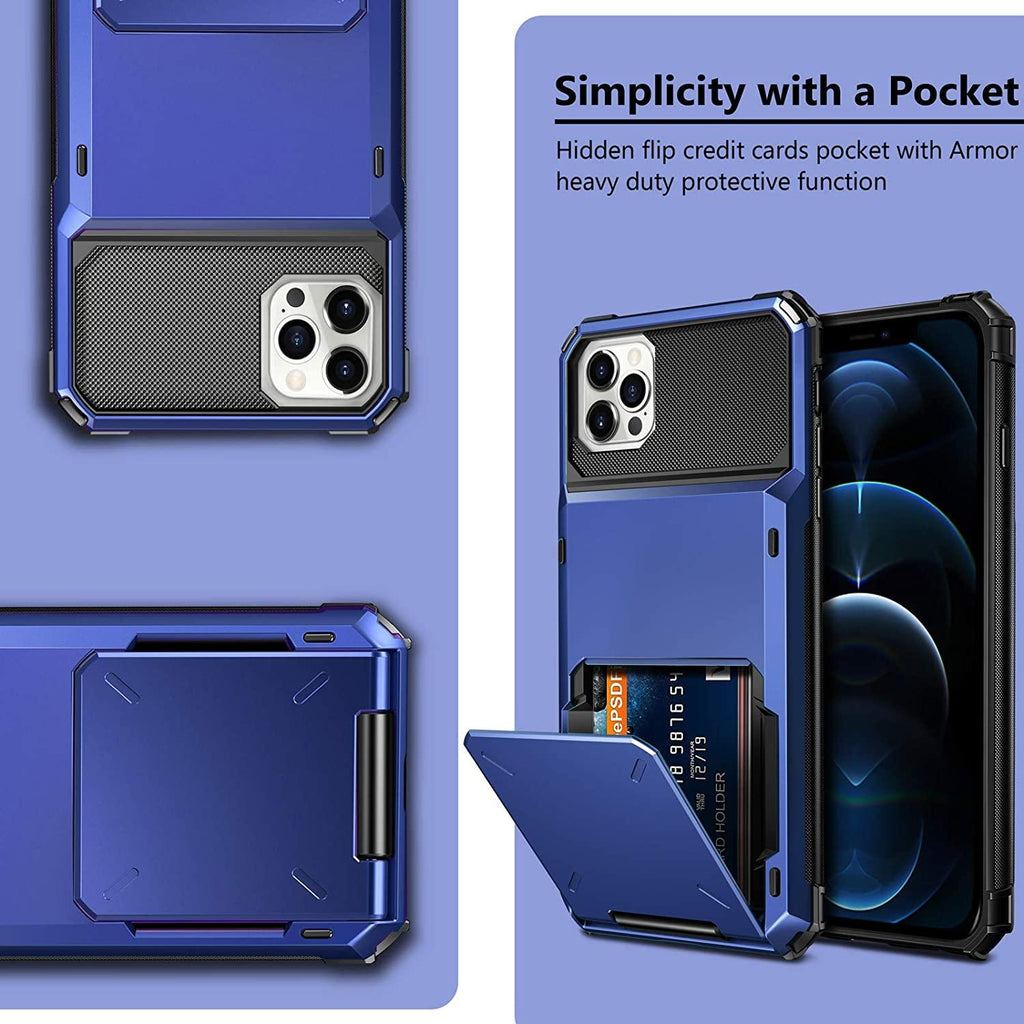 Blue Men Card Holder Hidden Pocket Phone Case Dual Layer Bumper Armor Protective Cover For iPhone 14 13 Pro Max 13 Mini 13 Pro Card Slots Wallet Case Cover Slide Armor Wallet Card Slots Holder for iPhone 13 Stevvex
