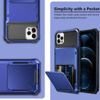 Blue Men Card Holder Hidden Pocket Phone Case Dual Layer Bumper Armor Protective Cover For iPhone 14 13 Pro Max 13 Mini 13 Pro Card Slots Wallet Case Cover Slide Armor Wallet Card Slots Holder for iPhone 13 Stevvex