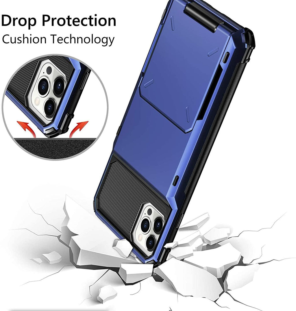 Blue Men Card Holder Hidden Pocket Phone Case Dual Layer Bumper Armor Protective Cover For iPhone 14 13 Pro Max 13 Mini 13 Pro Card Slots Wallet Case Cover Slide Armor Wallet Card Slots Holder for iPhone 13 Stevvex