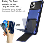 Blue Men Card Holder Hidden Pocket Phone Case Dual Layer Bumper Armor Protective Cover For iPhone 14 13 Pro Max 13 Mini 13 Pro Card Slots Wallet Case Cover Slide Armor Wallet Card Slots Holder for iPhone 13 Stevvex