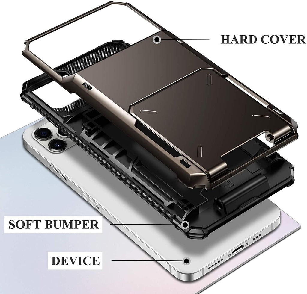 Blue Men Card Holder Hidden Pocket Phone Case Dual Layer Bumper Armor Protective Cover For iPhone 14 13 Pro Max 13 Mini 13 Pro Card Slots Wallet Case Cover Slide Armor Wallet Card Slots Holder for iPhone 13 Stevvex