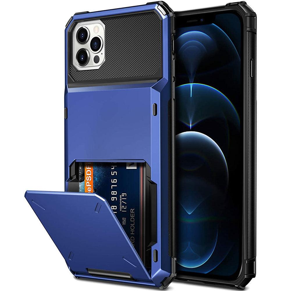 Blue Men Card Holder Hidden Pocket Phone Case Dual Layer Bumper Armor Protective Cover For iPhone 14 13 Pro Max 13 Mini 13 Pro Card Slots Wallet Case Cover Slide Armor Wallet Card Slots Holder for iPhone 13 Stevvex