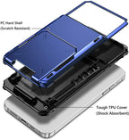 Blue Men Card Holder Hidden Pocket Phone Case Dual Layer Bumper Armor Protective Cover For iPhone 14 13 Pro Max 13 Mini 13 Pro Card Slots Wallet Case Cover Slide Armor Wallet Card Slots Holder for iPhone 13 Stevvex
