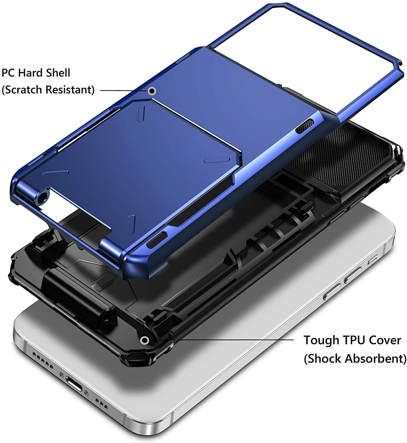 Blue Men Card Holder Hidden Pocket Phone Case Dual Layer Bumper Armor Protective Cover For iPhone 14 13 Pro Max 13 Mini 13 Pro Card Slots Wallet Case Cover Slide Armor Wallet Card Slots Holder for iPhone 13 Stevvex