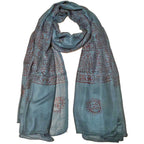 Blue Om Print Scarf Lightweight Boho Asian Symbol Wrap