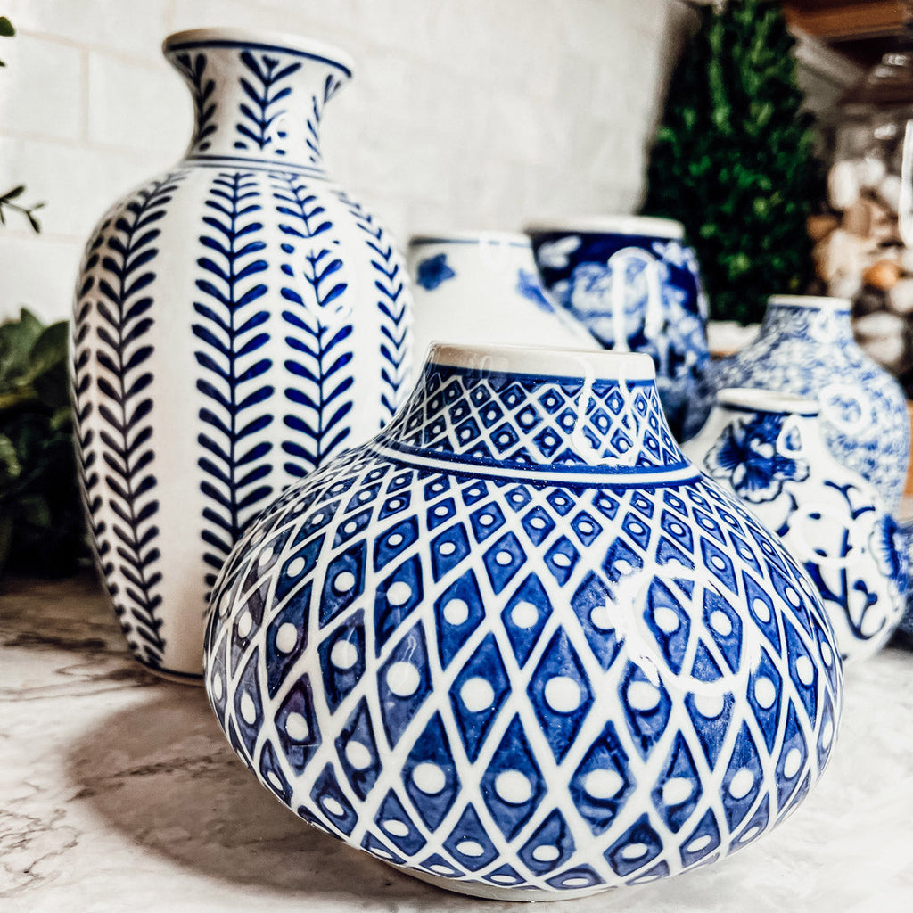 Blue Porcelain Plant Vases Set, Modern Indoor Decorative Planters For Home BandsCo Straps