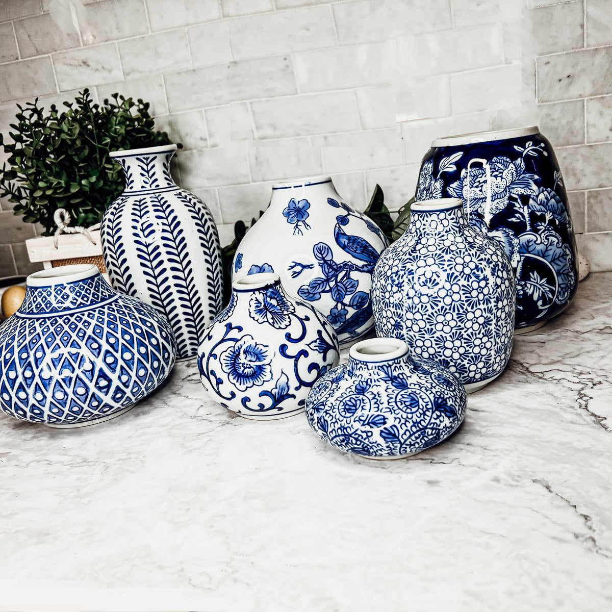 Blue Porcelain Plant Vases Set, Modern Indoor Decorative Planters For Home BandsCo Straps
