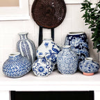 Blue Porcelain Plant Vases Set, Modern Indoor Decorative Planters For Home BandsCo Straps