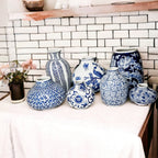 Blue Porcelain Plant Vases Set, Modern Indoor Decorative Planters For Home BandsCo Straps