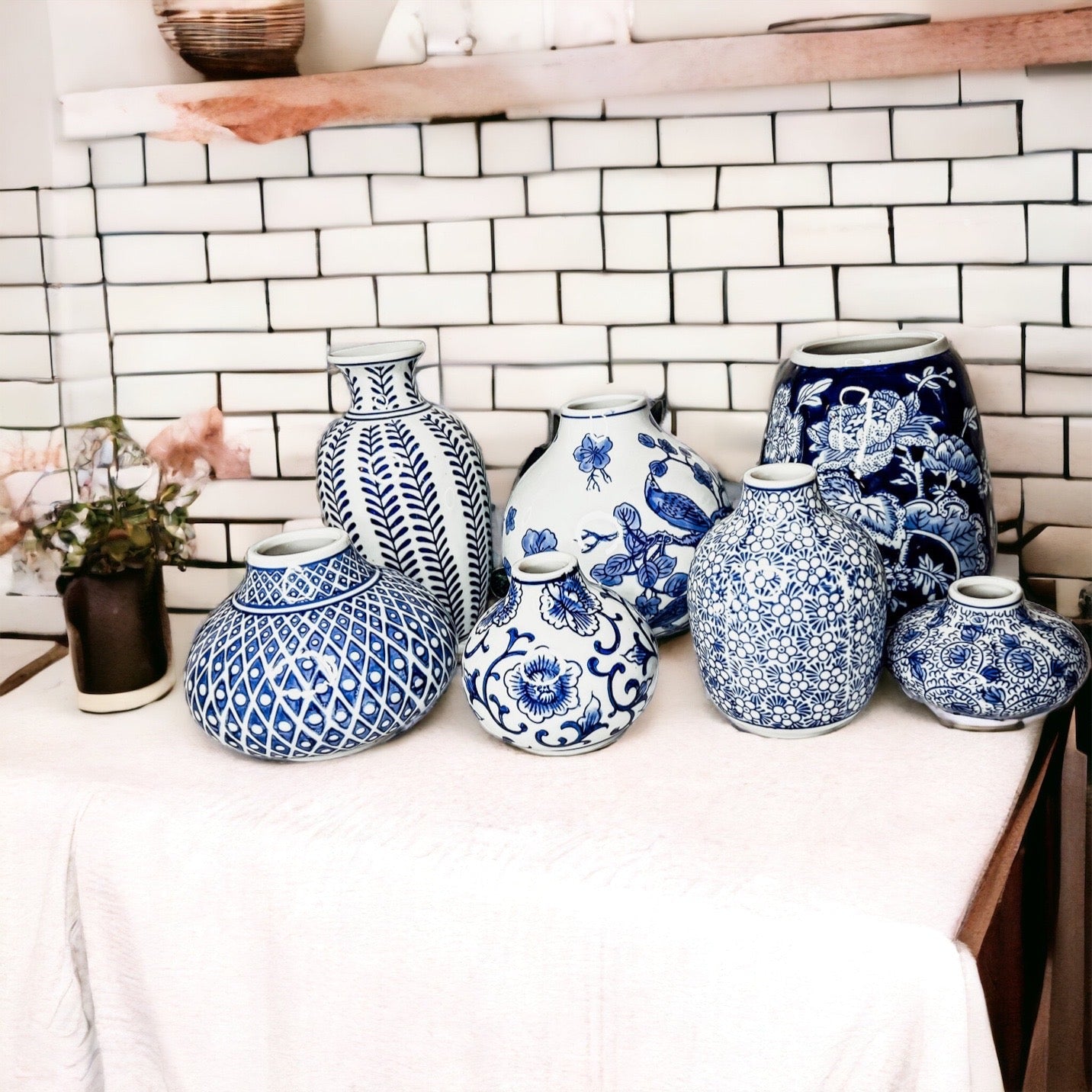 Blue Porcelain Plant Vases Set, Modern Indoor Decorative Planters For Home BandsCo Straps