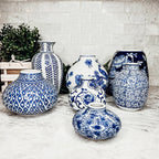 Blue Porcelain Plant Vases Set, Modern Indoor Decorative Planters For Home BandsCo Straps