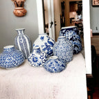 Blue Porcelain Plant Vases Set, Modern Indoor Decorative Planters For Home BandsCo Straps