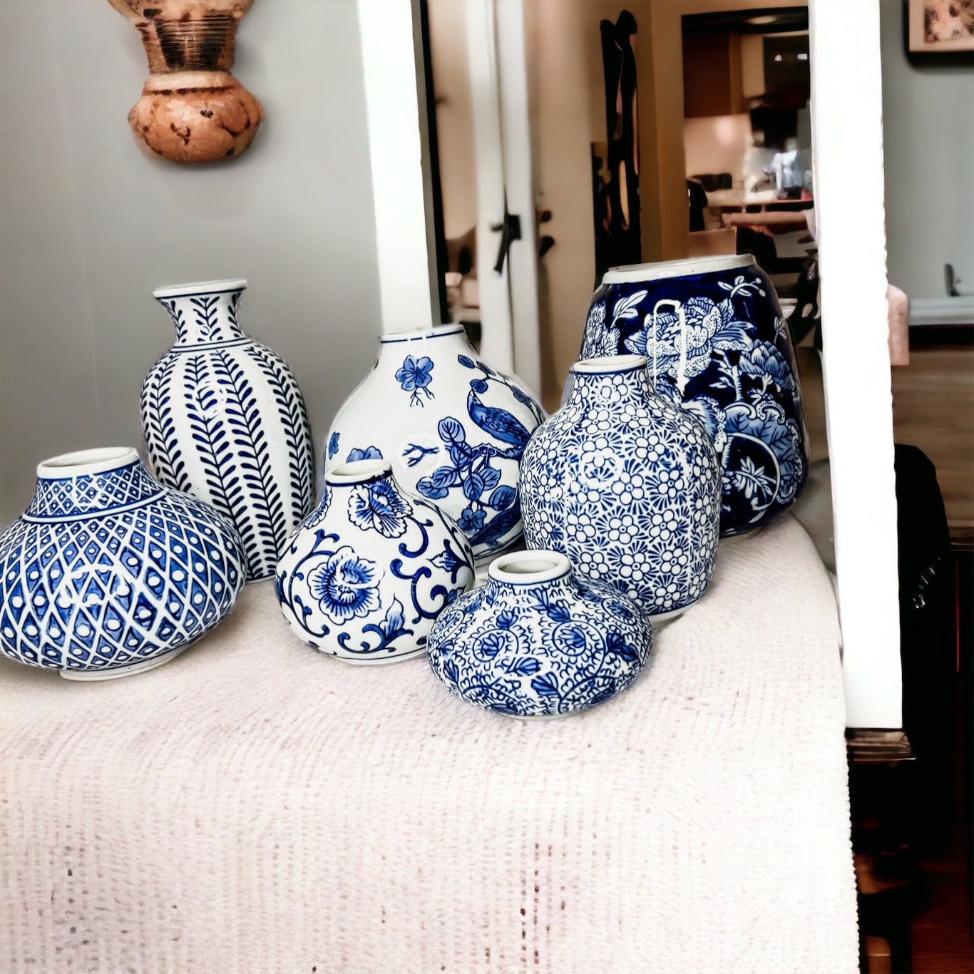 Blue Porcelain Plant Vases Set, Modern Indoor Decorative Planters For Home BandsCo Straps