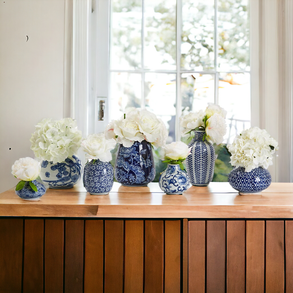 Blue Porcelain Plant Vases Set, Modern Indoor Decorative Planters For Home BandsCo Straps