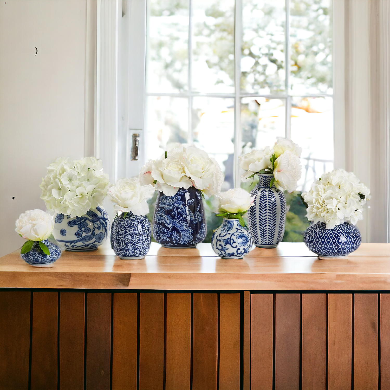 Blue Porcelain Plant Vases Set, Modern Indoor Decorative Planters For Home BandsCo Straps