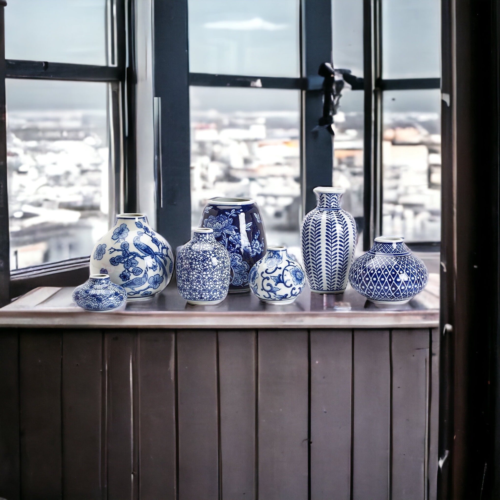 Blue Porcelain Plant Vases Set, Modern Indoor Decorative Planters For Home BandsCo Straps