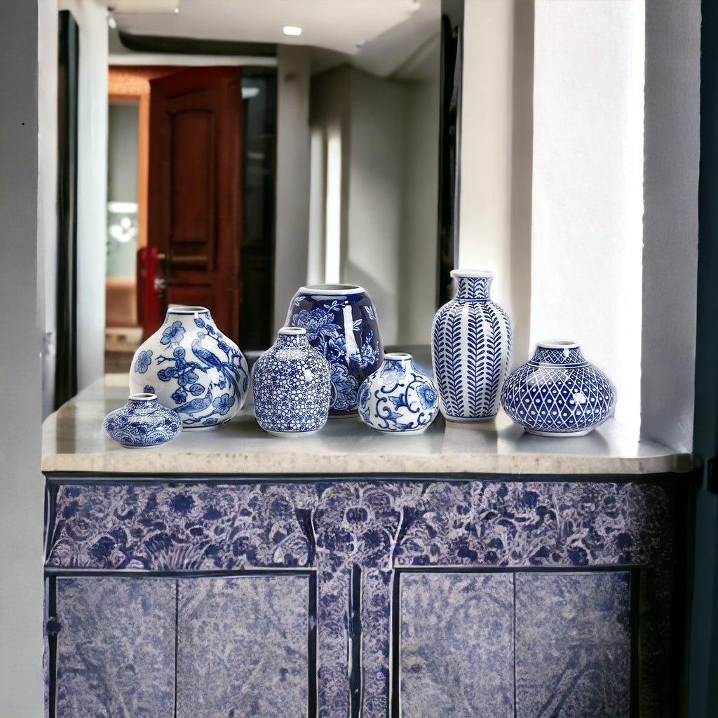 Blue Porcelain Plant Vases Set, Modern Indoor Decorative Planters For Home BandsCo Straps