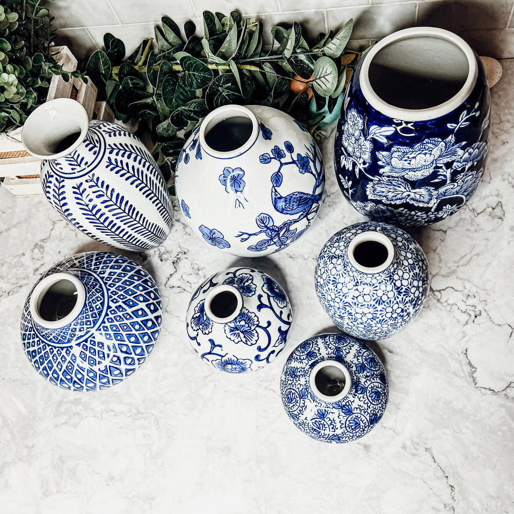 Blue Porcelain Plant Vases Set, Modern Indoor Decorative Planters For Home BandsCo Straps